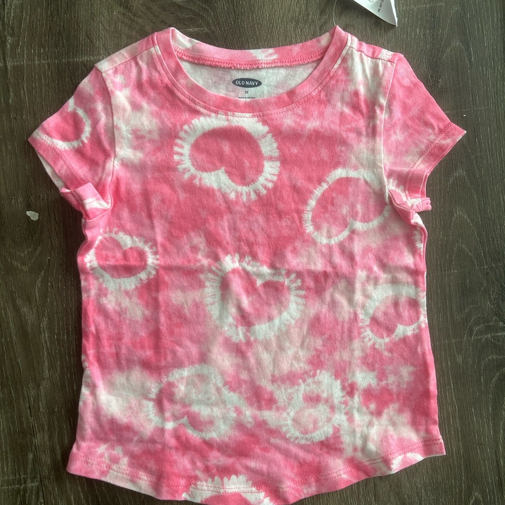 3/$13 NWT Old Navy Heart Pattern Pink Kids Tee 3T short sleeve tie dye t shirt